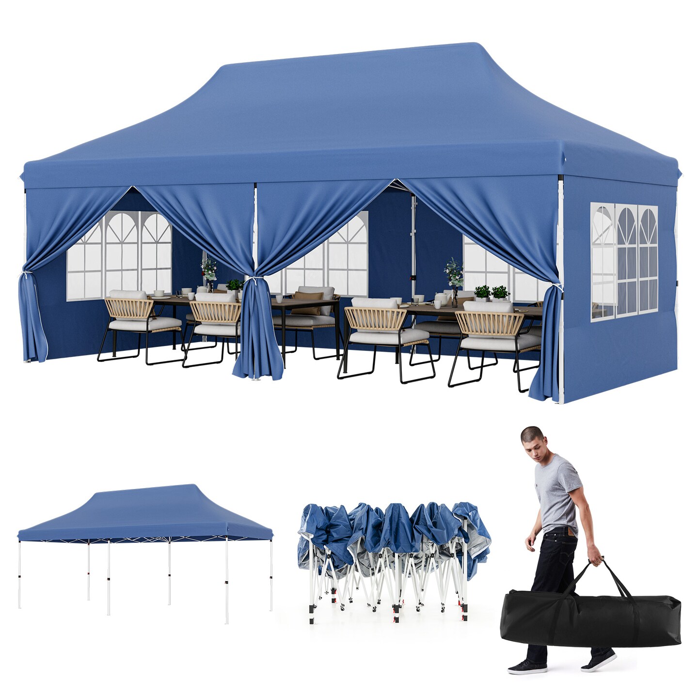 10 X 20 Ft Pop Up Canopy With 6 Sidewalls And Windows And Carrying Bag For Party Wedding Picnic