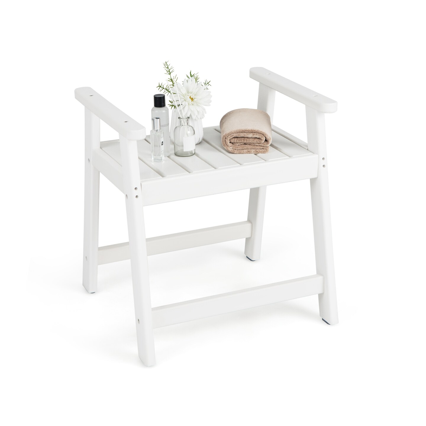 Shower Bench with Arms for Inside Shower Shaving Legs with Non-Slip Rubber Foot-pads