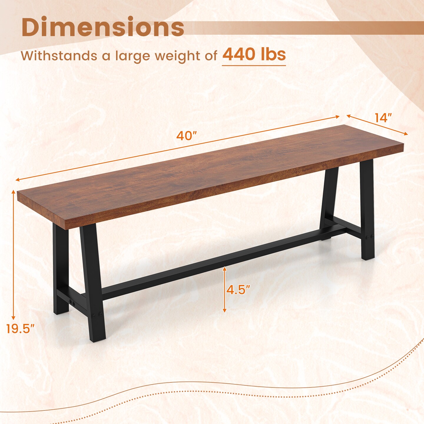 40 Inch Dining Bench 2 Person Entryway Shoe Bench With Metal Frame-40 Inches