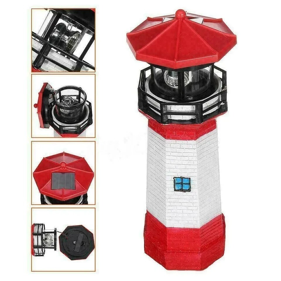 Solar Powered Lighthouse Lawn Ornament LED Light up Garden Backyard Decor