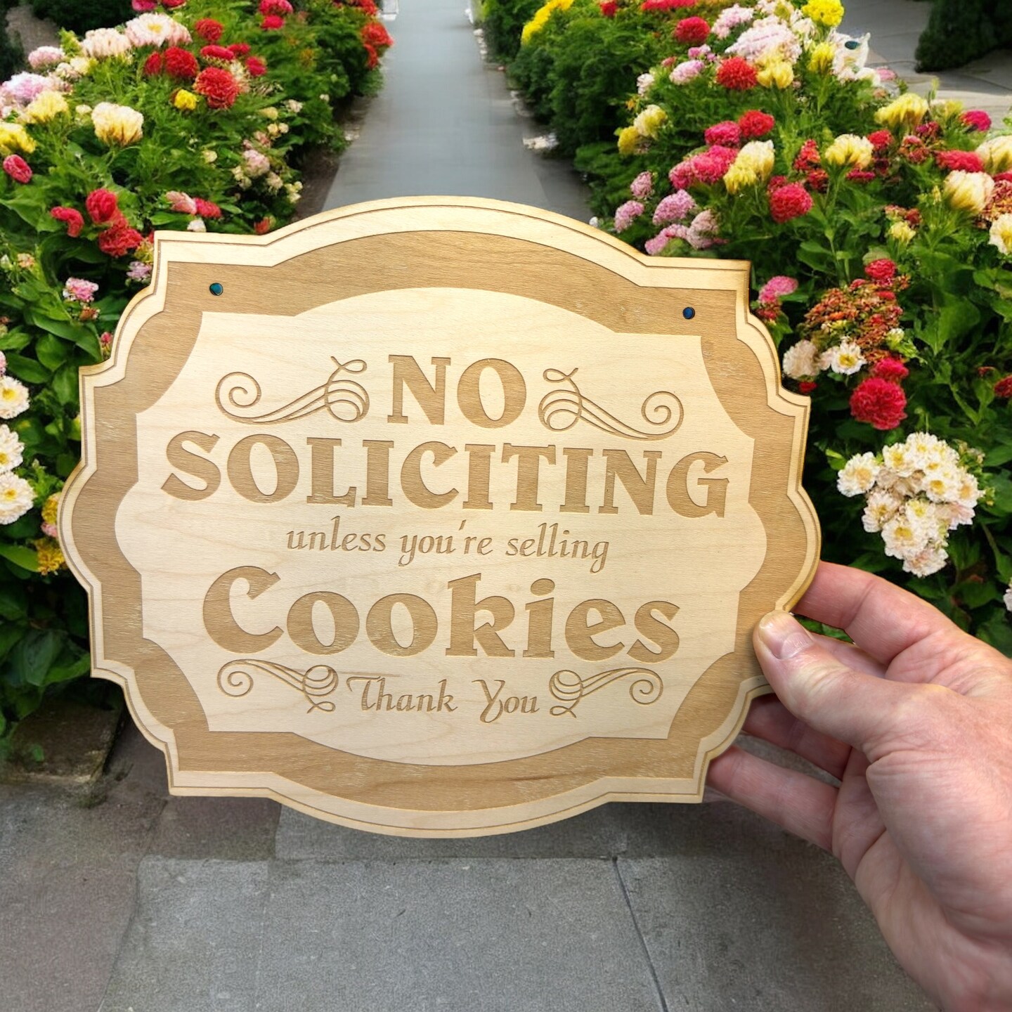 No Soliciting Unless You&#x27;re Selling Cookies - Raw Wood Door Sign 6x9