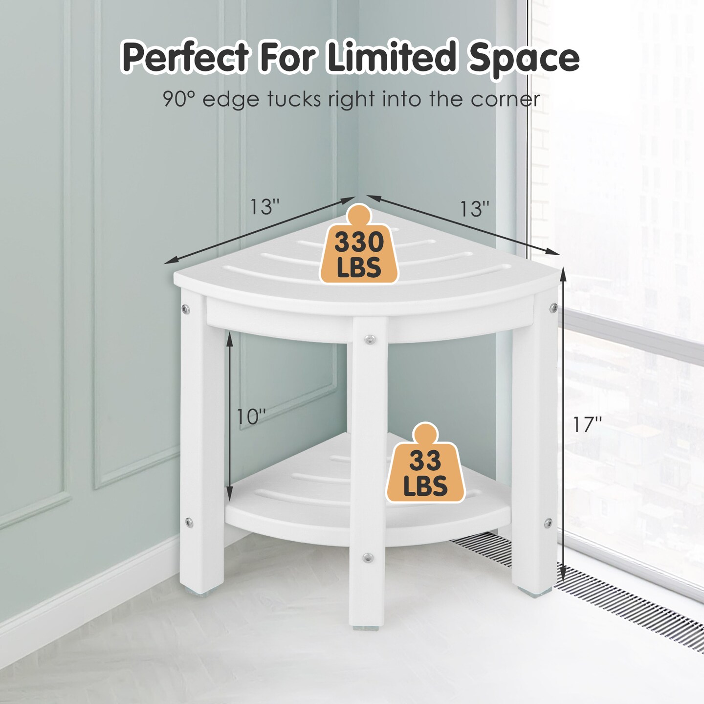 Corner Shower Bench Stool with Storage Shelf for Shaving Legs