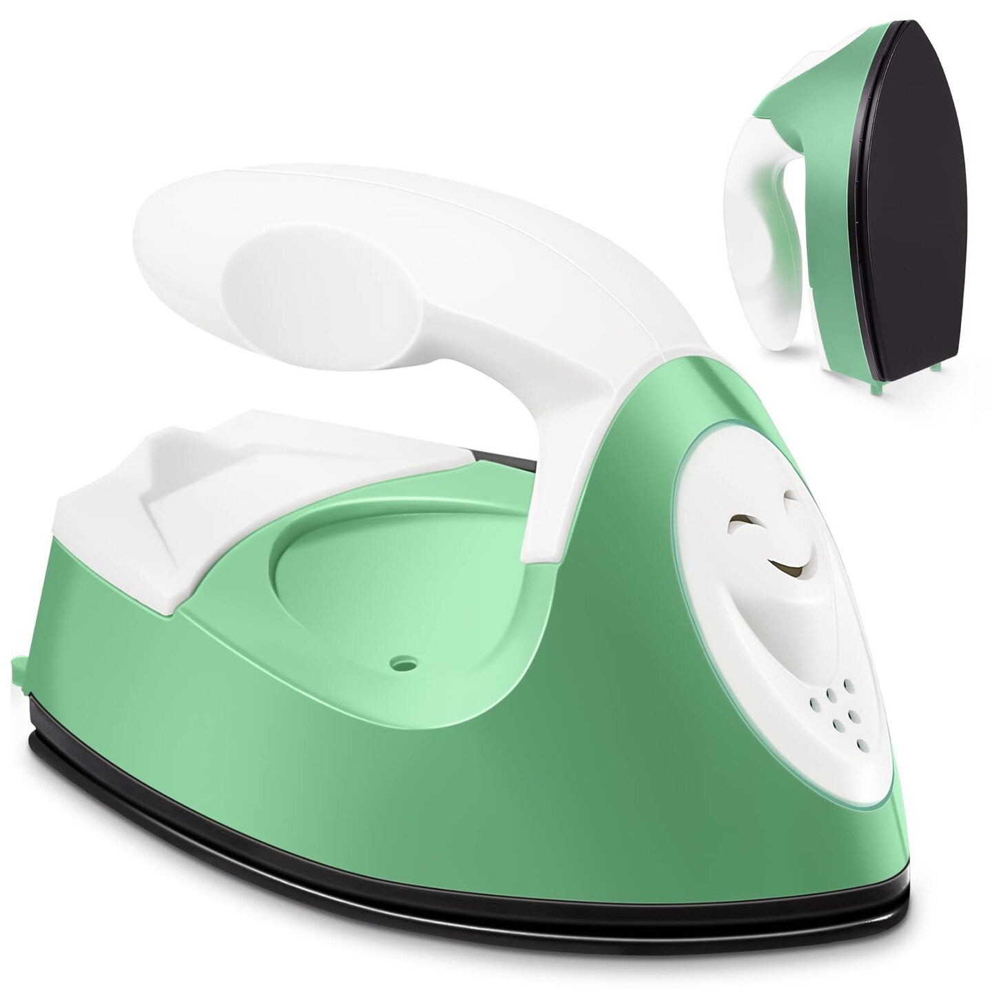 Iron Mini Heat Press Mini Iron Portable Handy Heat Press Small Iron with Charging Base Accessories for Beads Patch Clothes DIY Shoes T-Shirts Heat Transfer Vinyl Projects (Green)
