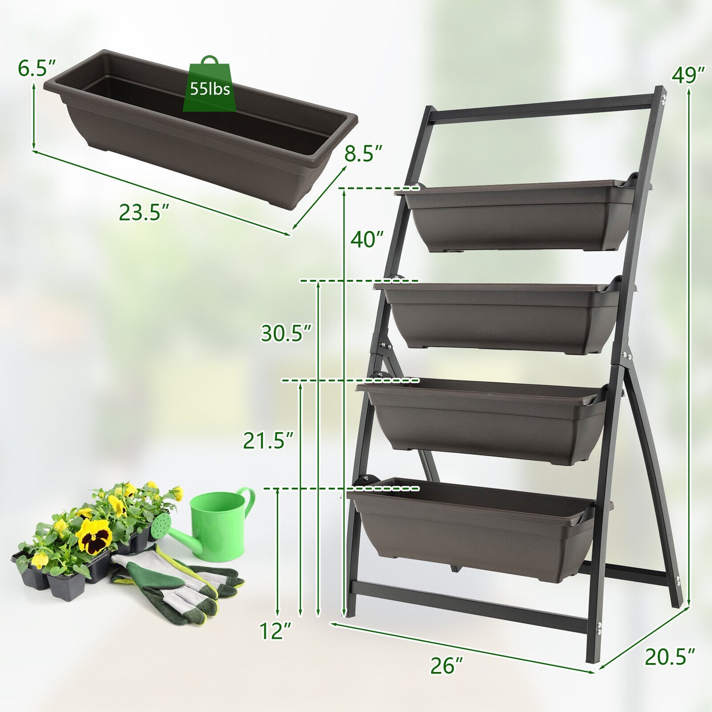 4-tier Vertical Raised Garden Bed With 4 Containers And Drainage Holes-s