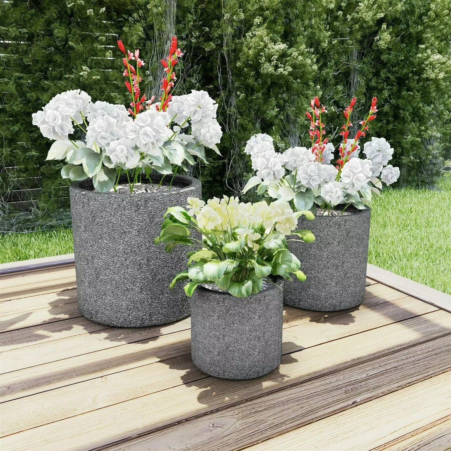 3 Large Heavy Fiber Clay Outdoor Planters All Season Replanting Pots Patio