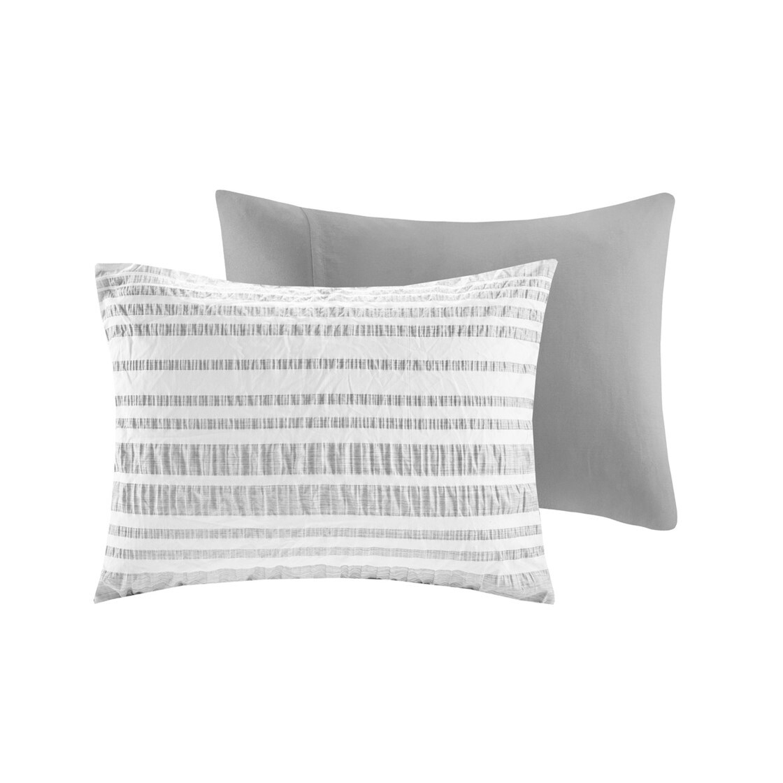 Gracie Mills Grey Striped Duvet Cover Set Modern Ruched Design Twin Queen Grace-14022
