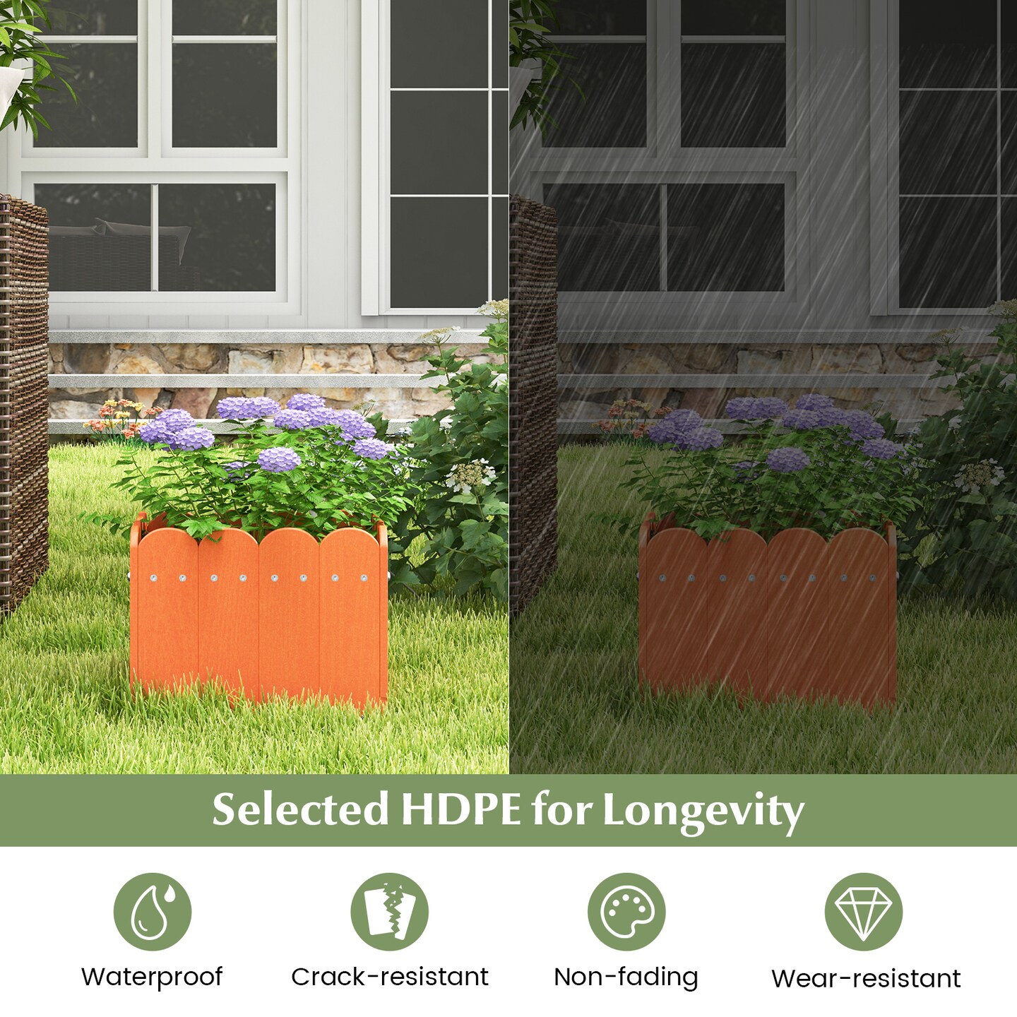 2 Pack Square Planter Box With Drainage Gaps For For Front Porch Garden Balcony