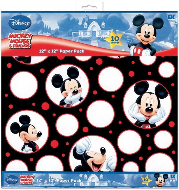 EK Disney Paper Pack 12&#x22;X12&#x22; 10/Pkg-Mickey Black, White &#x26; Red; 5 Designs/2ea