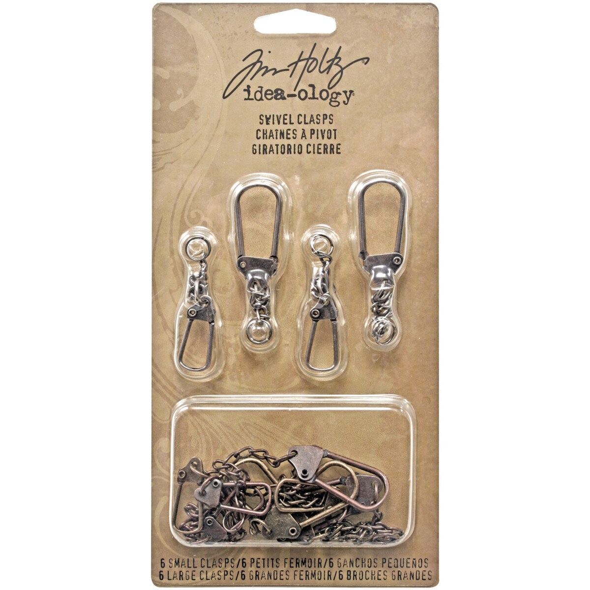 Idea-Ology Metal Swivel Clasp W/Chain 2.78&#x22; To 3.75&#x22; 12/Pkg-Antique Nickel, Brass &#x26; Copper