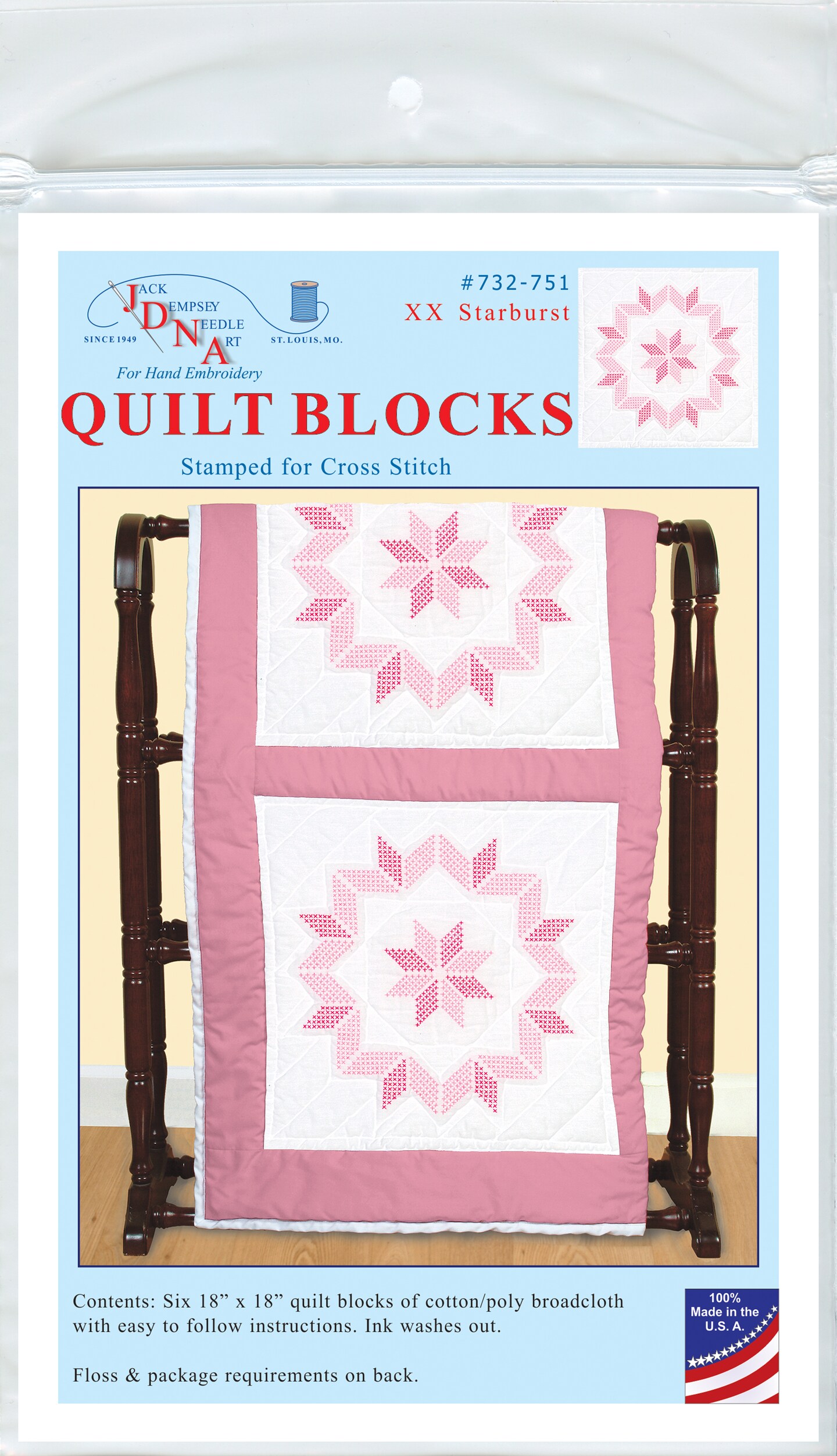 Jack Dempsey Stamped White Quilt Blocks 18"X18" 6/PkgXx Starburst