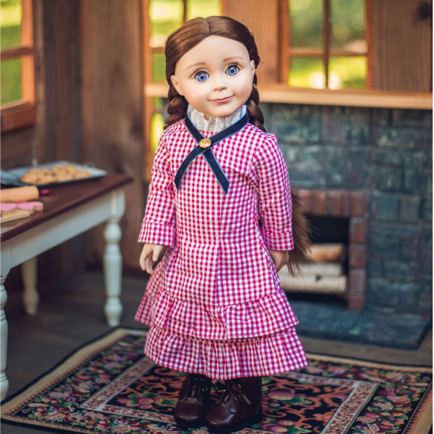 The Queen&#x27;s Treasures 18 Inch Doll Clothes Laura Ingalls Red Check Dress