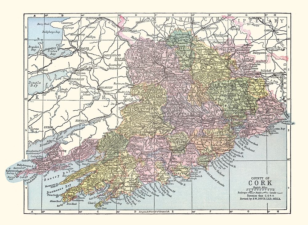 Cork County Ireland - Bartholomew 1882 Poster Print by Bartholomew Bartholomew # ITIR0043