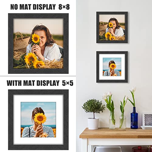  BOICHEN 8x8 Picture Frame Set of 3, Display Pictures 5x5 with  Mat or 8x8 Without Mat, Wall Gallery Photo Frames, Black
