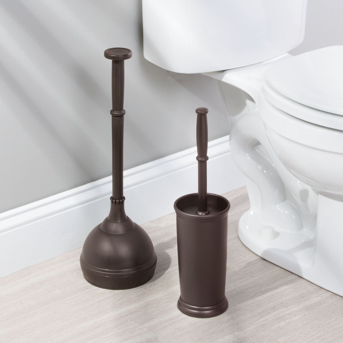 mDesign Plastic Compact Toilet Plunger and Toilet Bowl Brush Set