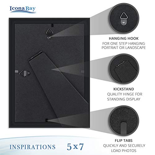 Icona Bay 5x7 Black Solid One-Piece Picture Frame W/ Mat for 4x6, Sunrise  Tabletop or Wall Mounted Frames 