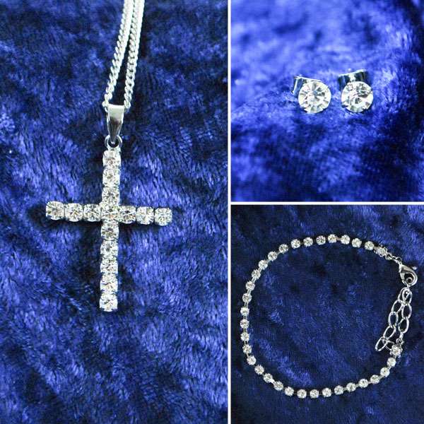 Rhinestone Cross Fashion Jewelry Set of 3 - JW7006S