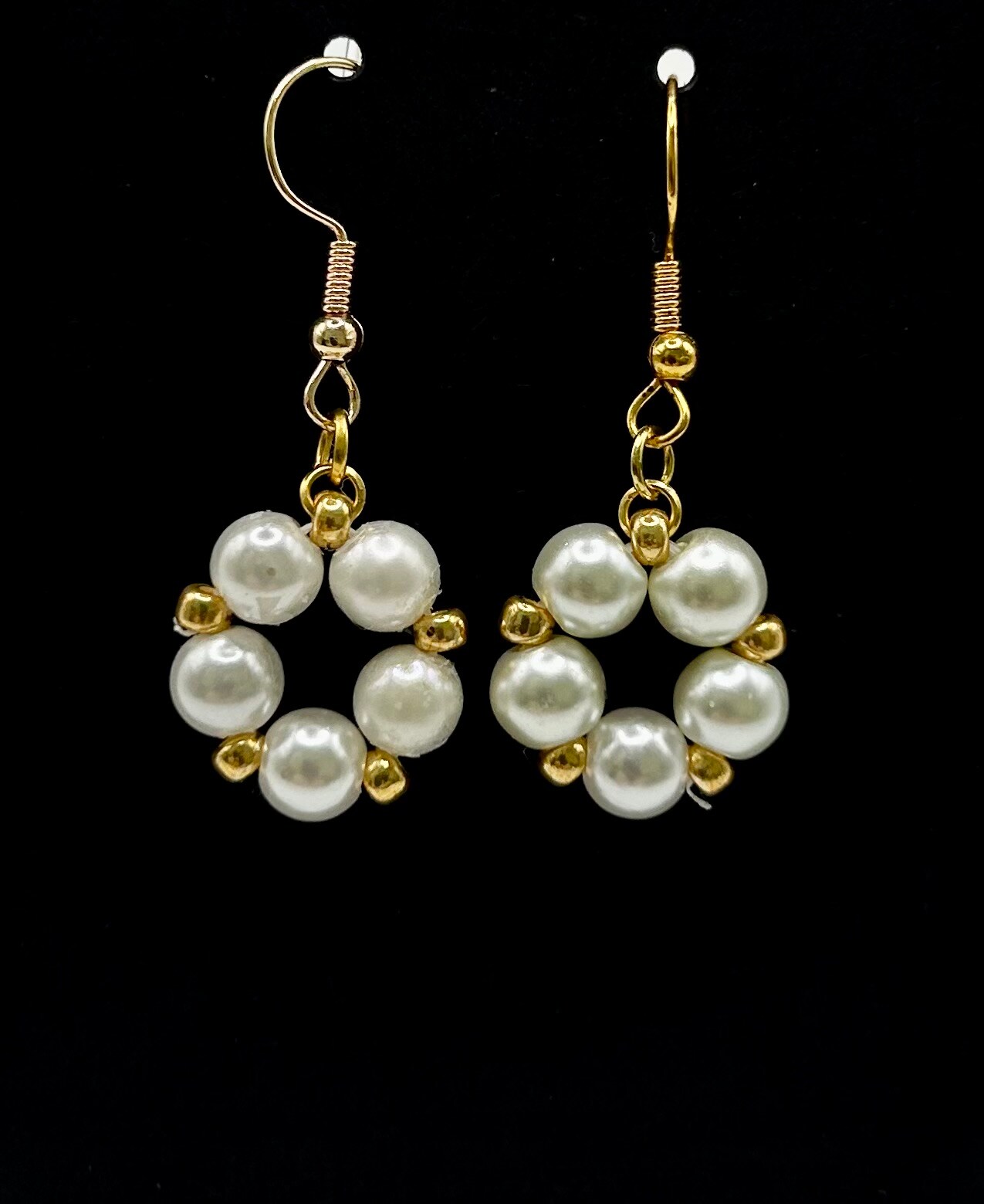 Hoop earrings with 6mm pearls and gold seed bead spacers. MakerPlace