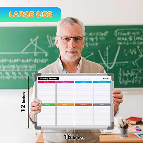 Small Weekly Calendar Dry Erase Whiteboard for Wall 16 x 12 Inches Magnetic Double-Sided Whiteboard Portable for Lists Kitchen Planning Memo Home Office