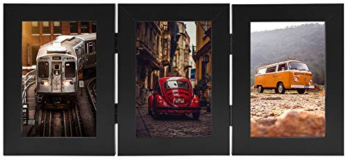 4x6 Triple Picture Frames Hinged 3 Photos Frame Collage, Three Picture Frames Multiple Desk Frame with Glass (Black, 1 Pack)