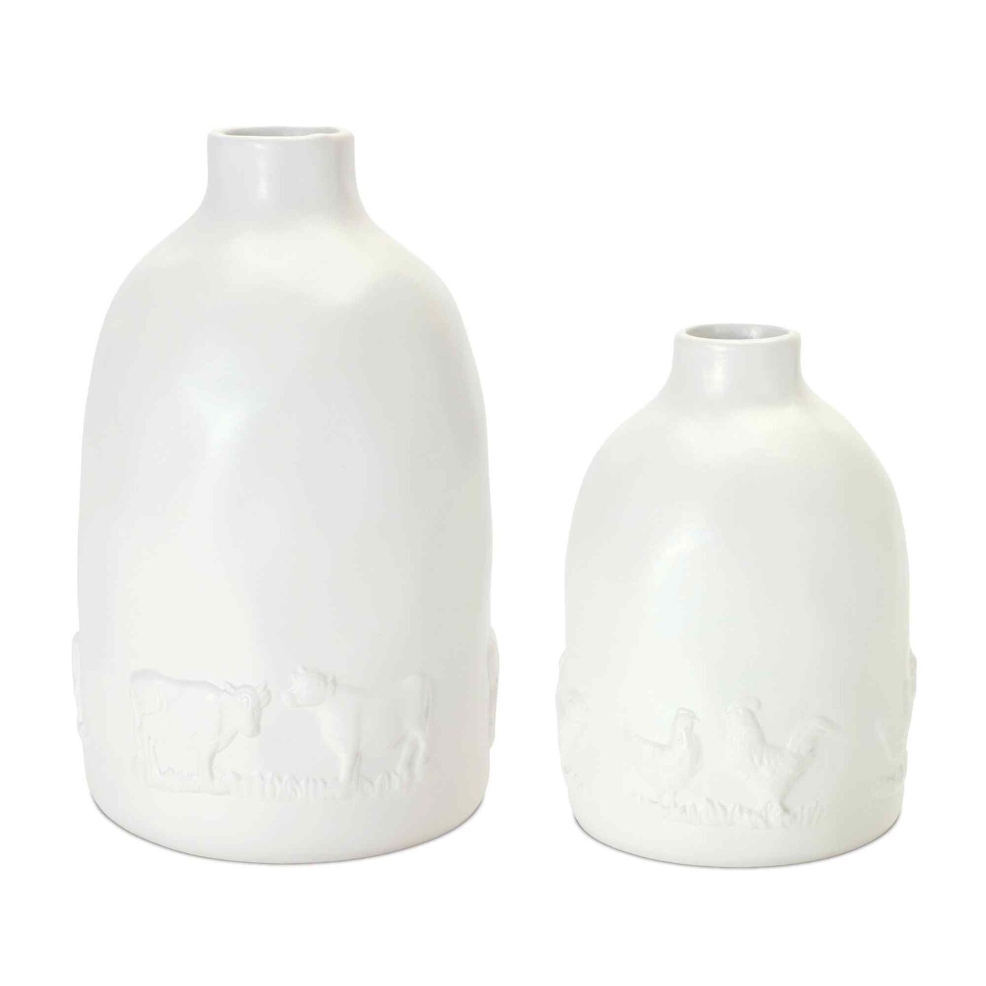 Melrose Farm Animal Ceramic Bottle Vases - 8.5" - White - Set of 2