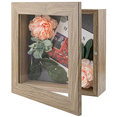 Golden State Art, 8x8 Shadow Box Frame Display Case, 2-inch Depth, Great for Collages, Collections, Mementos, 6 Pins Included (Light Brown, 1 Pack)