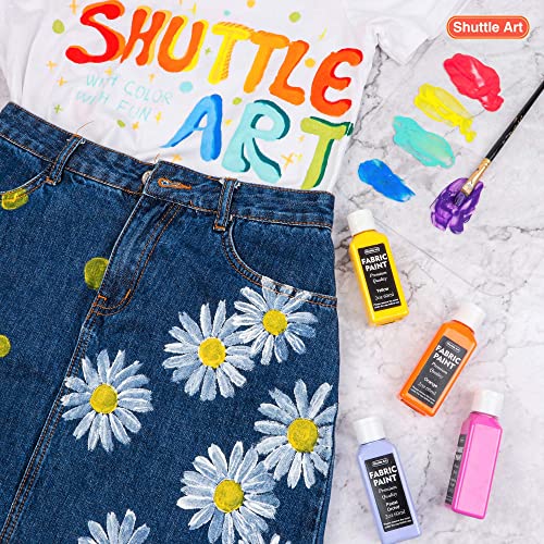  Fabric Paint, Shuttle Art 18 Colors Permanent Soft Fabric Paint  in Bottles (60ml/2oz) with Brushes, Palette, Stencils, Non-Toxic Textile  Paint for T-shirts, Shoes, Jeans, Bags, DIY Projects&Art Crafts