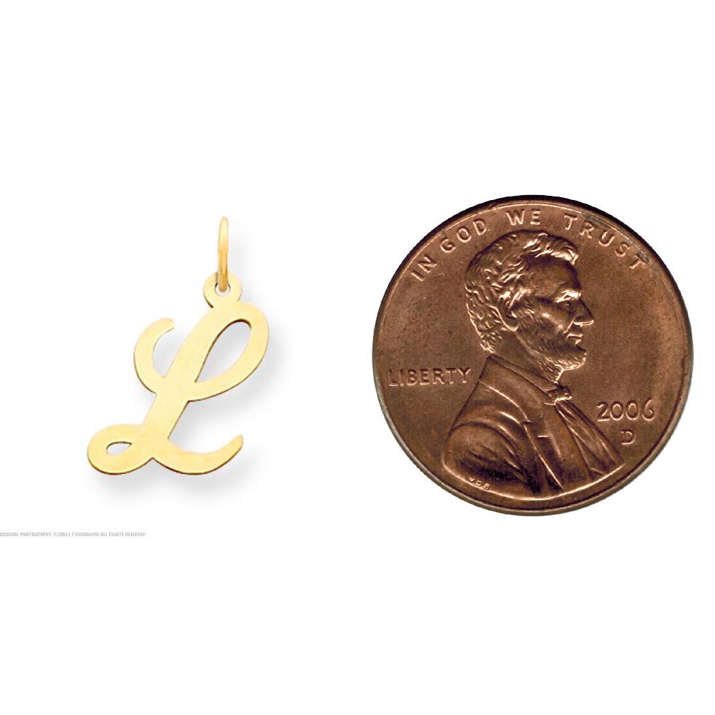 14K Yellow Gold Medium Script Initial Letter L Charm Jewerly 19mm x 10mm