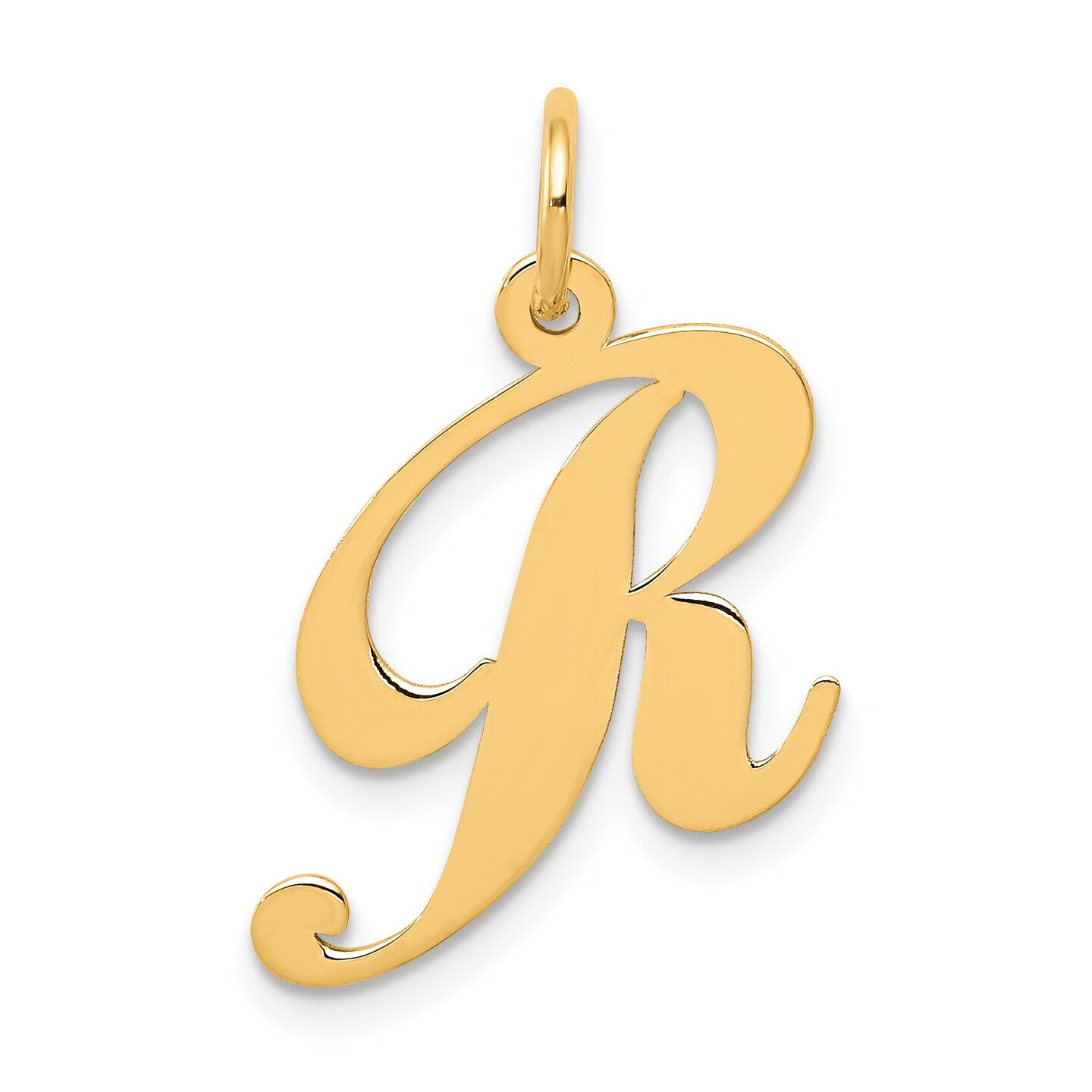 14K Yellow Gold Medium Fancy Script Initial R Charm Jewerly