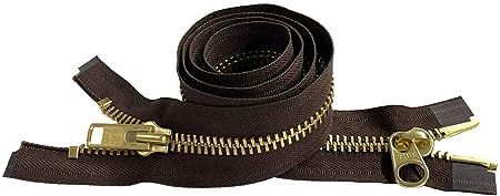 YKK #10 Extra Heavy Duty Brass Brown Parka"2-Way" Dual Separating Jacket Zipper - Choose Your Length - Color: Brown #570 - Made in The United States (1 Zipper Per Pack) (24" Inches)