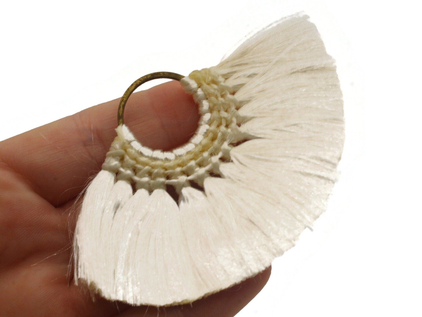 2 3.25 Inch White Thread Fan Tassel Pendants