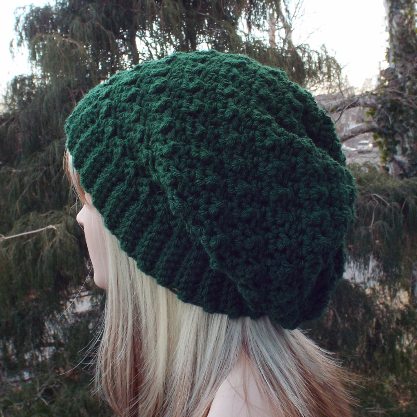 Dark Green Crochet Hat, Womens Slouchy Beanie, Oversized Slouchy Beanie, Slouchy Hat, Winter Hat, Slouch Hat product 2