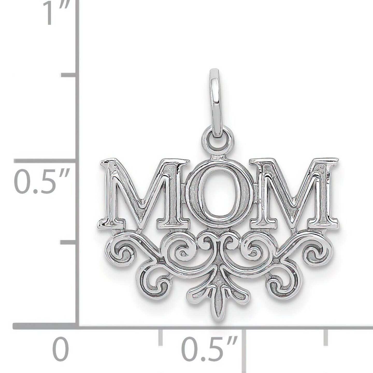 14K White Gold Mom Charm Family Mother Jewelry Pendant 20mm x 17mm