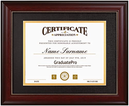 GraduatePro 8.5x11 Diploma Frame with Black Over Gold Mat or Display 11x14 Document Without Mat, CPA License Frame, UV Protection Acrylic, Mahogany with Gold Beads