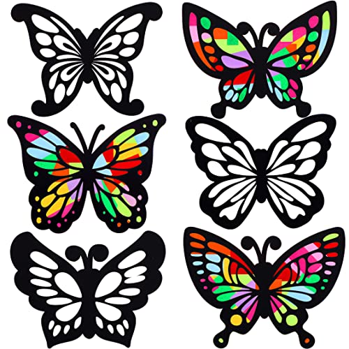 Outus Butterfly Stained Glass Effect Paper Butterfly Suncatcher, 6 Types for Window Art Classroom Art Craft Party Favor Travel Toy, 6.3 x 4.3 Inch with Colored Paper (12 Pieces)