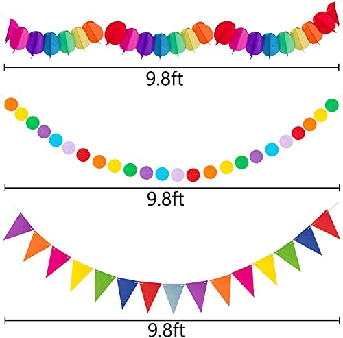 35PCS Fiesta Paper Fan Party Decorations Set - Cinco De Mayo Pom Poms,Pennant,Garland String,Banner,Hanging Swirls Decor Supplies(Multicolored)