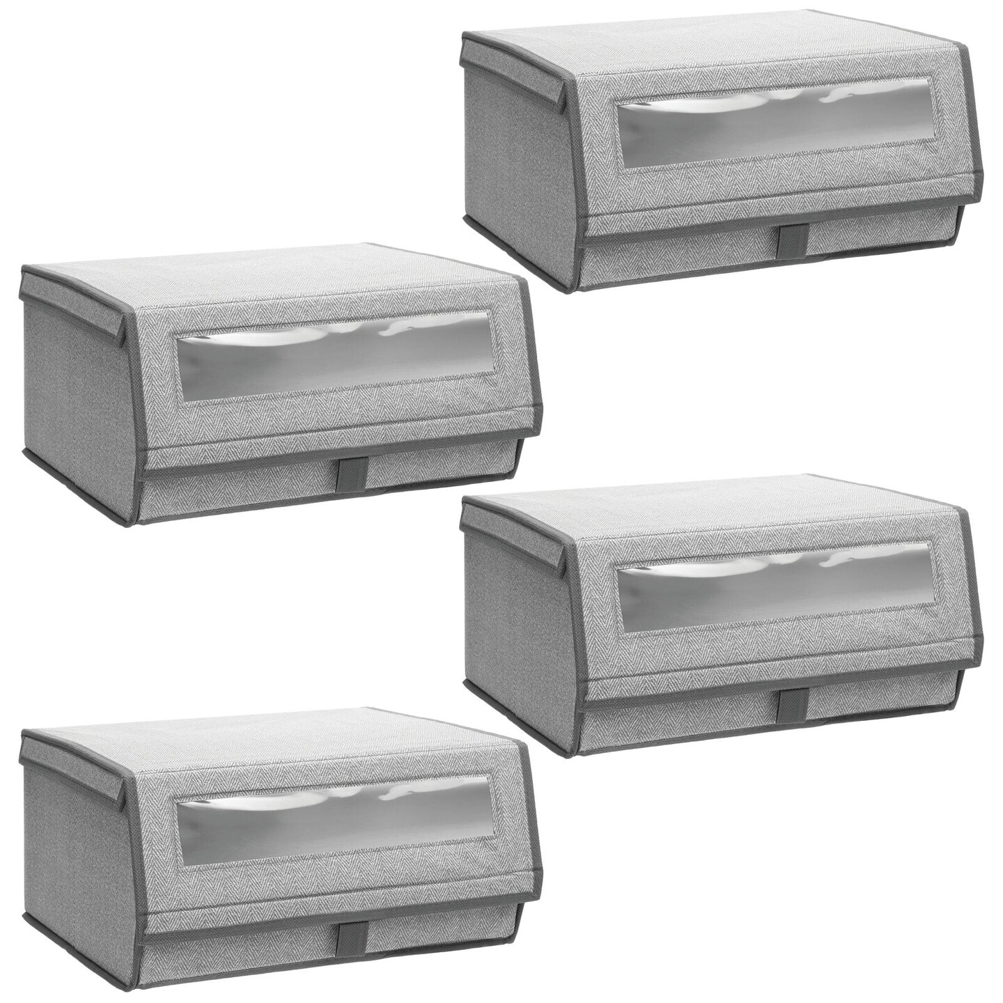 mDesign Fabric Shoe Storage Box, Clear Window, Hinged Lid - Gray