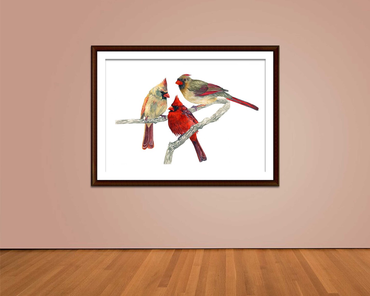 Female and Male Cardinals, Amazing Grace, Titled Two high quality Cardinals Giclée on Paper, Canvas or Mounted to Wood