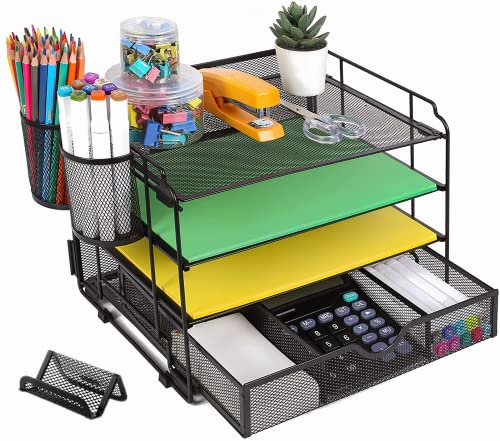 DALTACK Mesh Desk Organizer, 4 Tier Paper Letter Tray Organizer