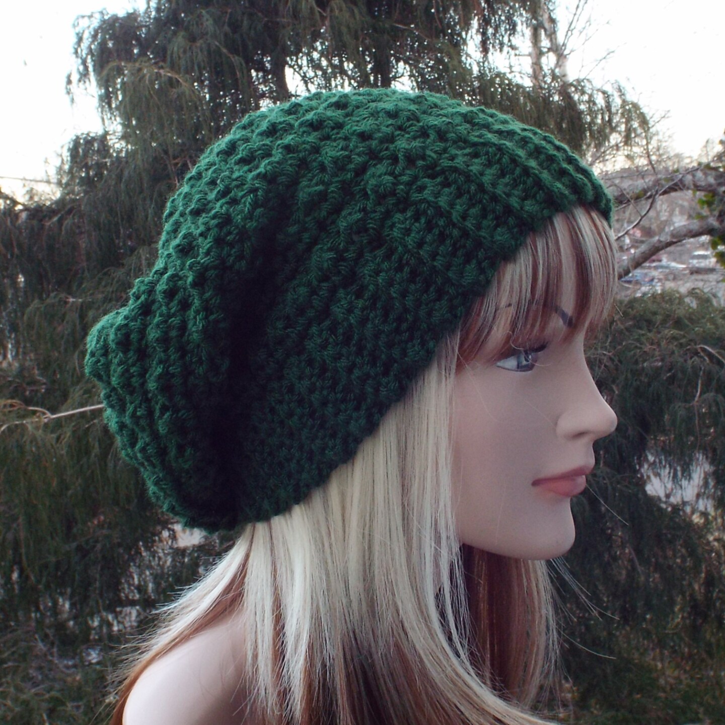 Dark Green Crochet Hat, Womens Slouchy Beanie, Oversized Slouchy Beanie, Slouchy Hat, Winter Hat, Slouch Hat product 3