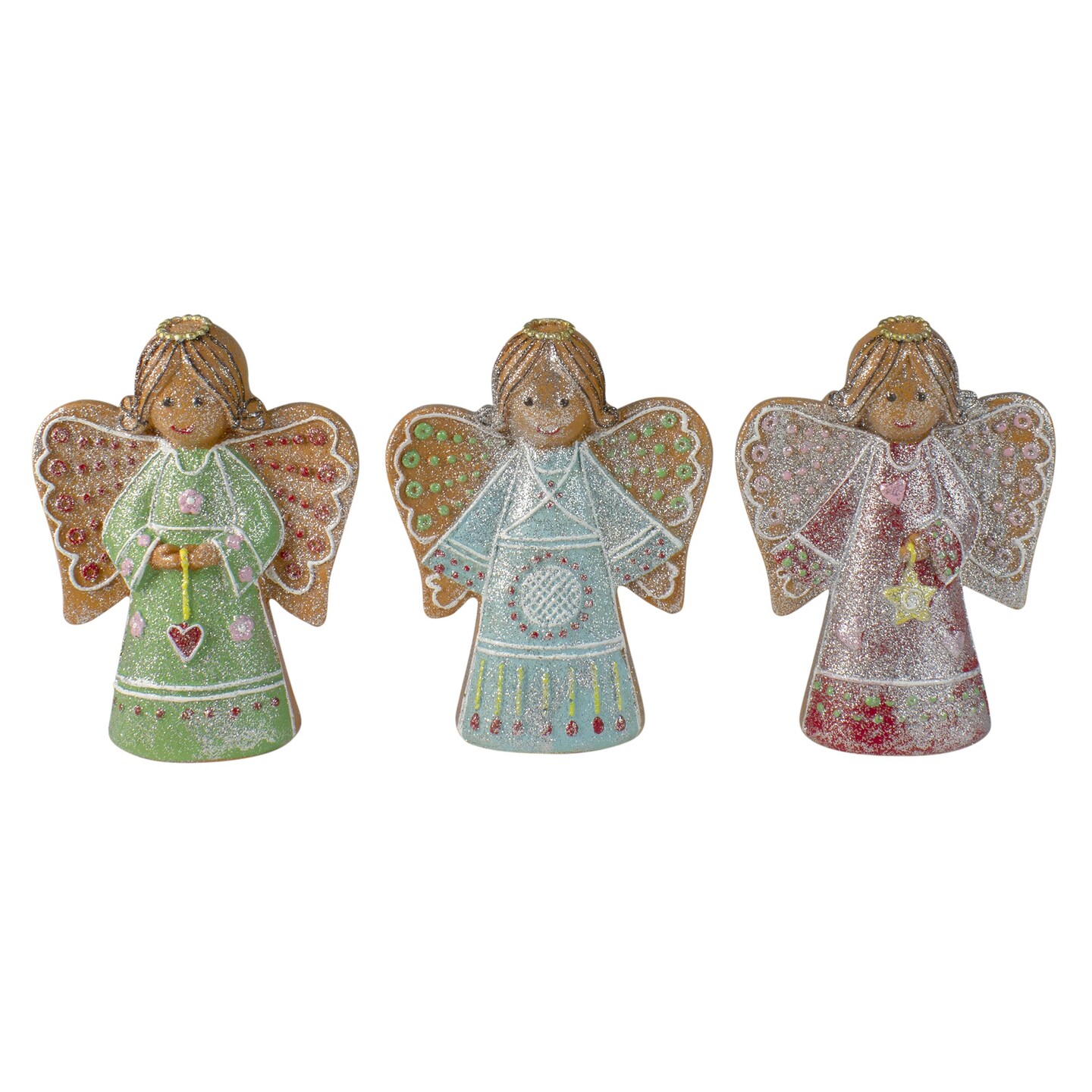 Northlight Glitter Dusted Gingerbread Christmas Angels - 6&#x22; - Set of 3