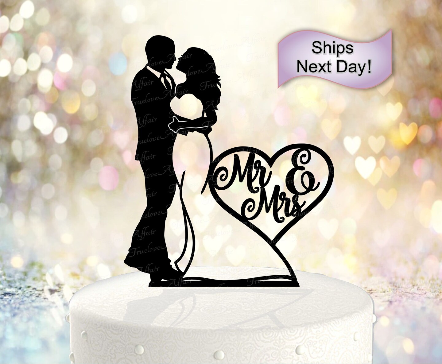 Ready Made! Bride and Groom Detailed Acrylic Silhouette Wedding Cake Topper  [TLA6], image size:1080x889