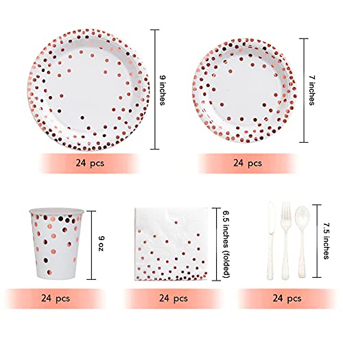 hapray Rose Gold Party Supplies, (Serves 24) Disposable Paper Plates, Napkins, Cups, Knives, Spoons, Forks, Tablecloth, Baptism Decorations, Baby Shower Birthday Bridal Mothers Day