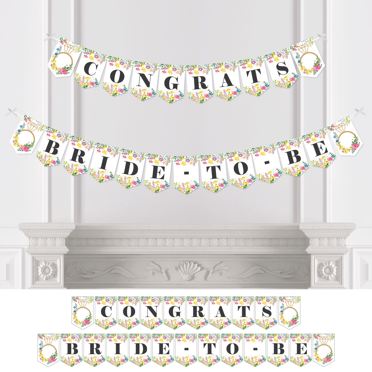 Big Dot of Happiness Wildflowers Bride - Boho Floral Bridal Shower and Wedding Party Bunting Banner - Party Decorations - Congrats Bride-To-Be