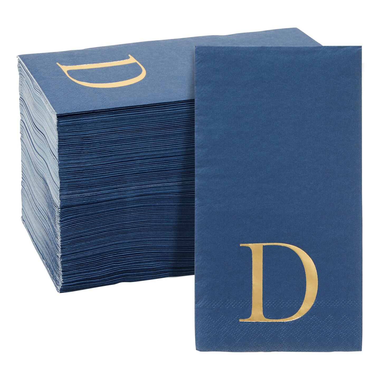 100 Pack Navy Blue Monogrammed Napkins with Letter D, Gold Foil Initial for Wedding Reception, Engagement Party (4x8 Inches)