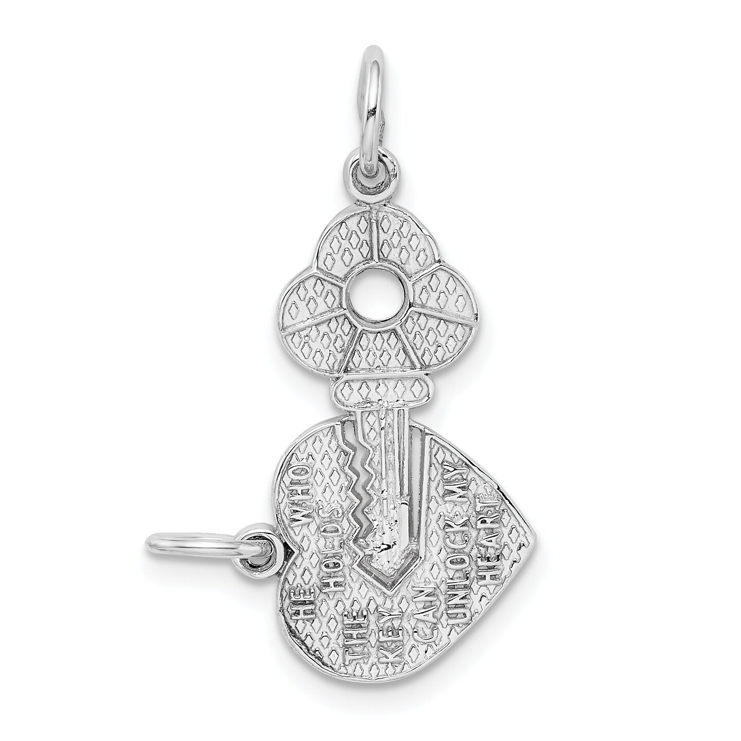 14K White Gold Key &#x26; Heart Break Apart Charm Jewelry 18mm x 23mm