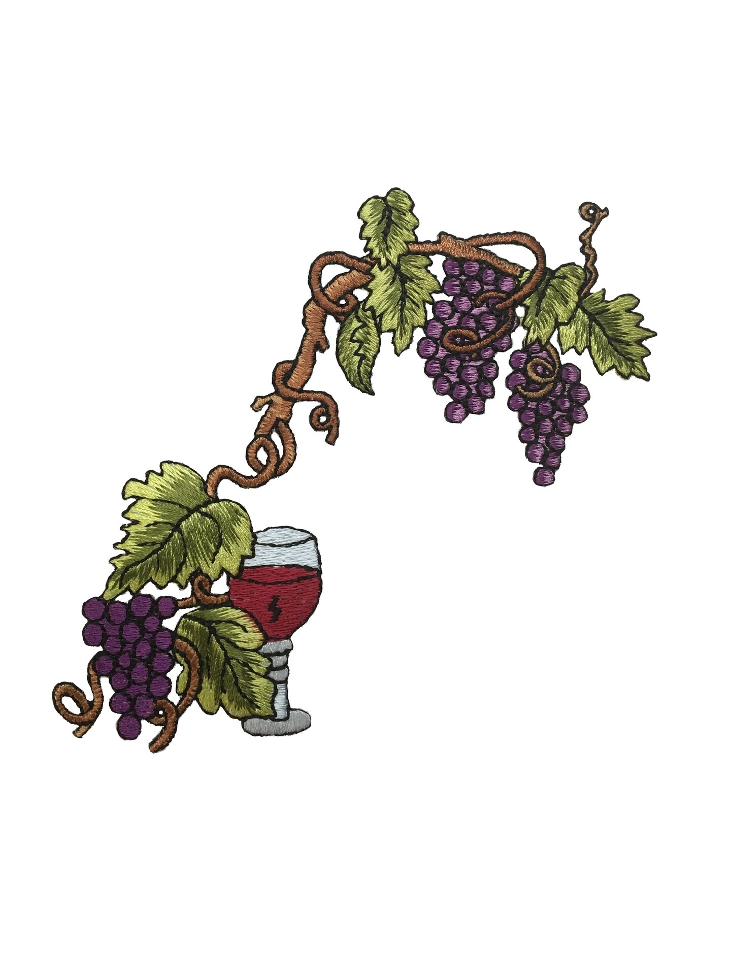 Grape Vine with Wine Glass, Embroidered, Iron on Patch