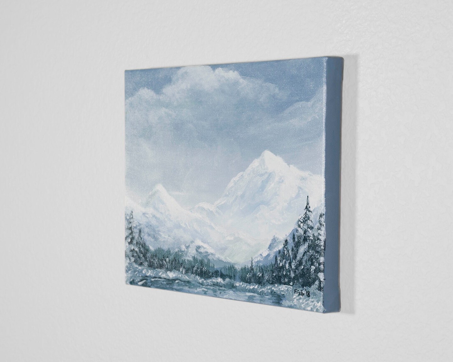 ORIGINAL Snowy Mountain Landscape Painting, 8x10 Canvas Wall Art, Original Painting, Winter Bedroom Decor, FishRyanArt