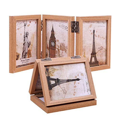 Wooden Folding Picture Frames 3.5x5 Decorative Hinged Table Desk Top