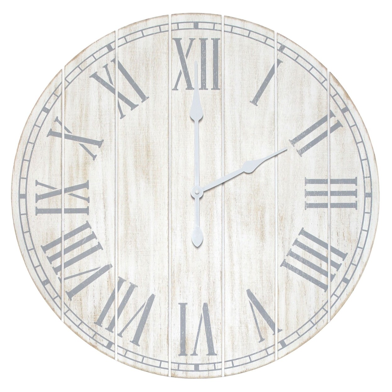 Elegant Designs Wood Plank 23&#x22; Large Coastal Rustic Wall Clock, White Wash