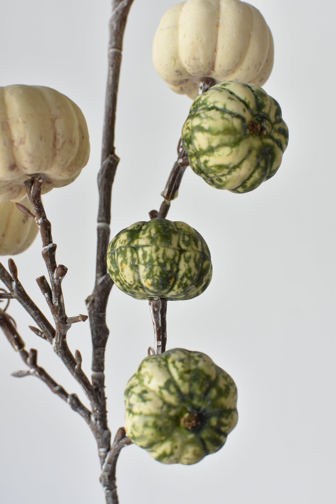 29&#x22; Faux White-Washed Pumpkins On A Branch: Cream + Green